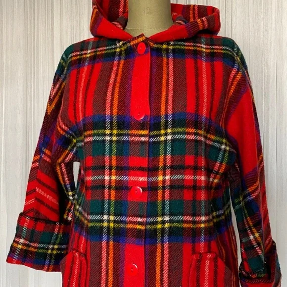 Vtg 80’s Red Plaid Hooded Jacket by House of Kilt Making Royal Scotland 🏴󠁧󠁢󠁳󠁣󠁴󠁿 - Picture 4 of 10